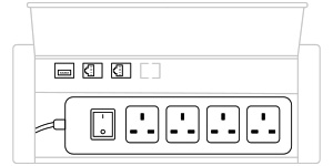 mediabox M04 UK (4x230V, 2xRJ45, 1xUSB A-A) x 1, aluminium