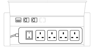 mediaport M14 UK (4x230V, 2xRJ45, 1xUSB A-A) x 1, plastic